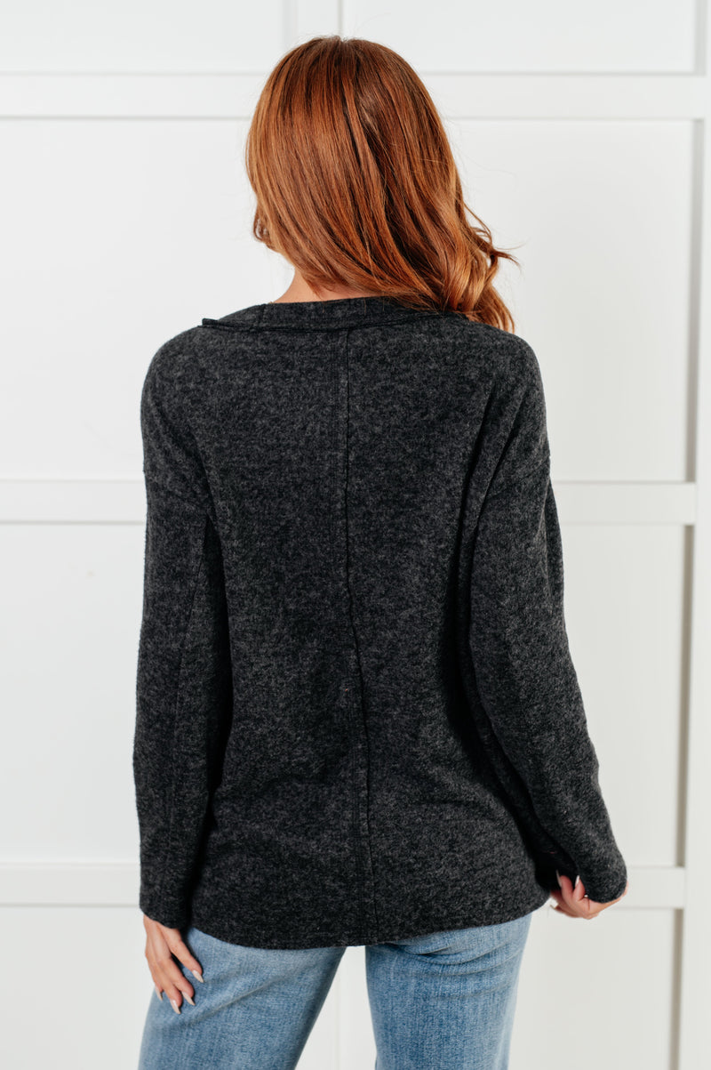 Simple Silhouette Brushed Hacci Sweater in Black - Maple Row Boutique