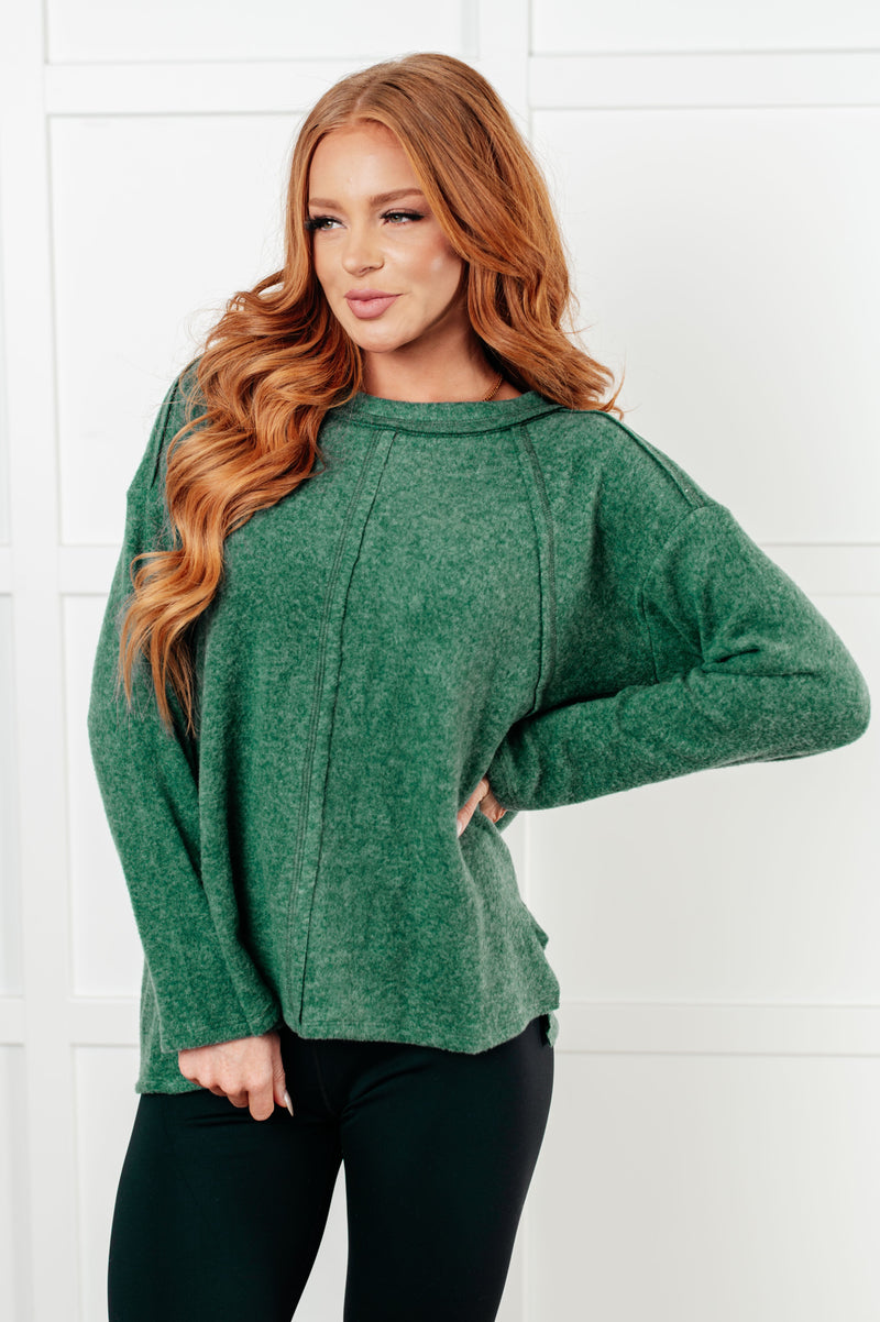 Simple Silhouette Brushed Hacci Sweater in Dark Green - Maple Row Boutique