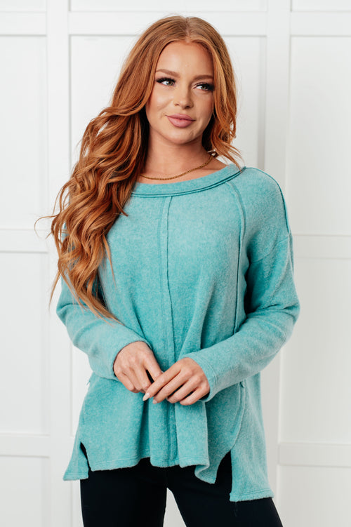 Simple Silhouette Brushed Hacci Sweater in Dusty Teal - Maple Row Boutique