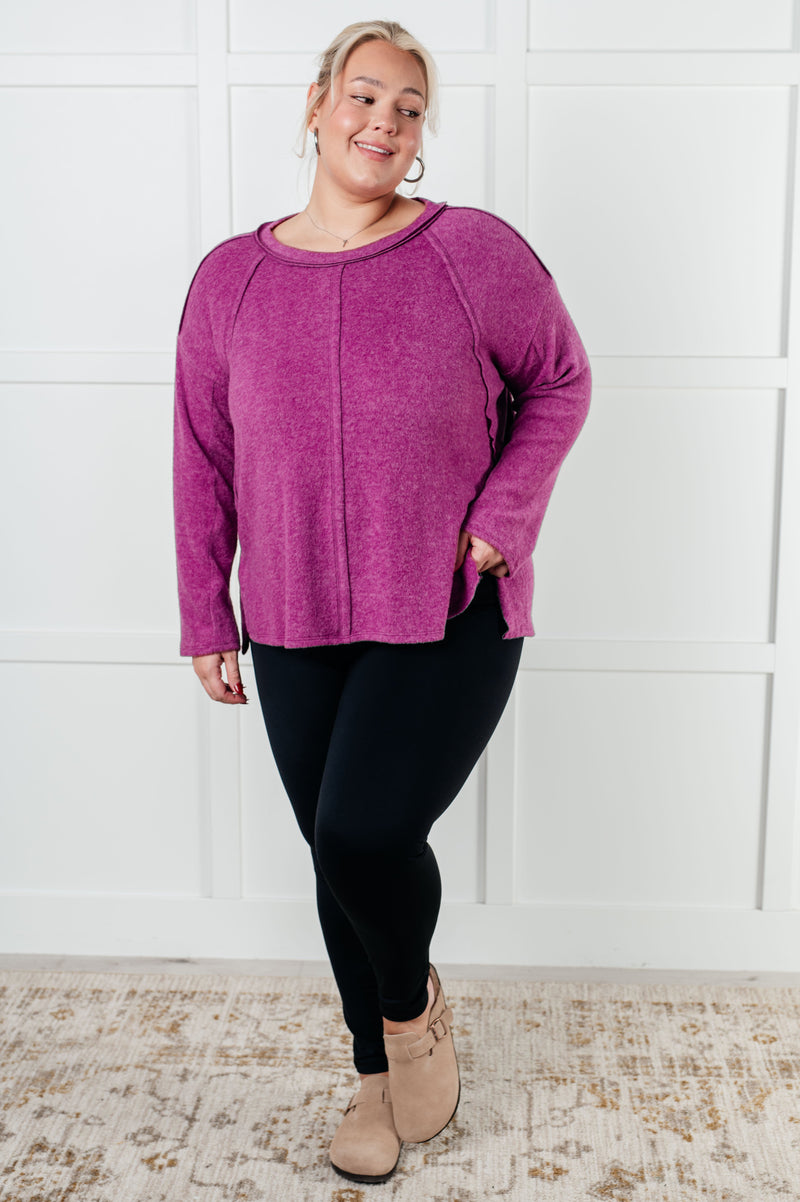 Simple Silhouette Brushed Hacci Sweater in Light Plum - Maple Row Boutique