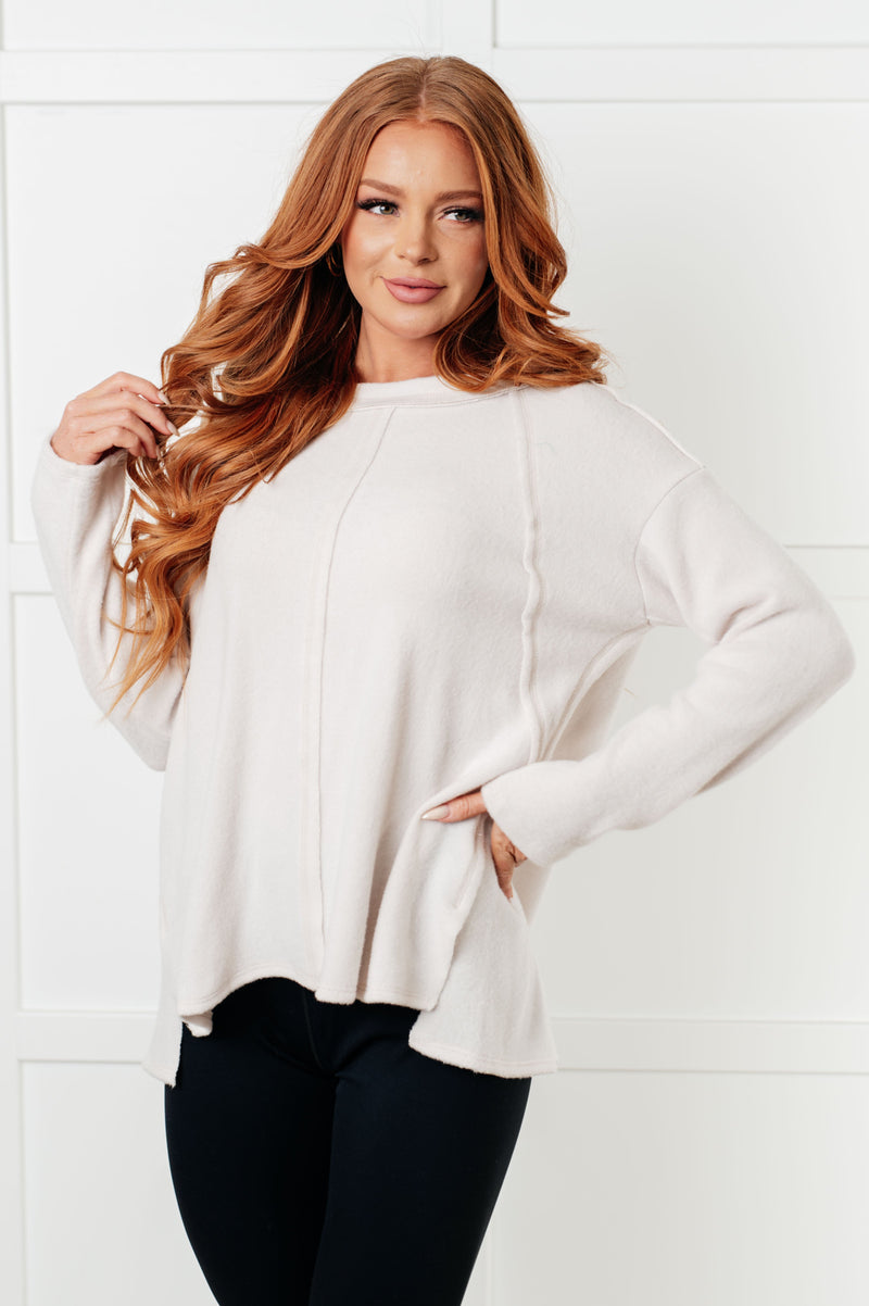 Simple Silhouette Brushed Hacci Sweater in Sand Beige - Maple Row Boutique