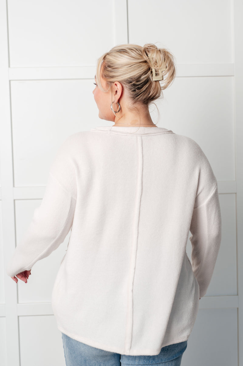 Simple Silhouette Brushed Hacci Sweater in Sand Beige - Maple Row Boutique