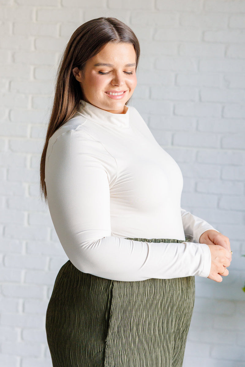 Simple Situation Mock Neck Bodysuit in White Pearl - Maple Row Boutique 