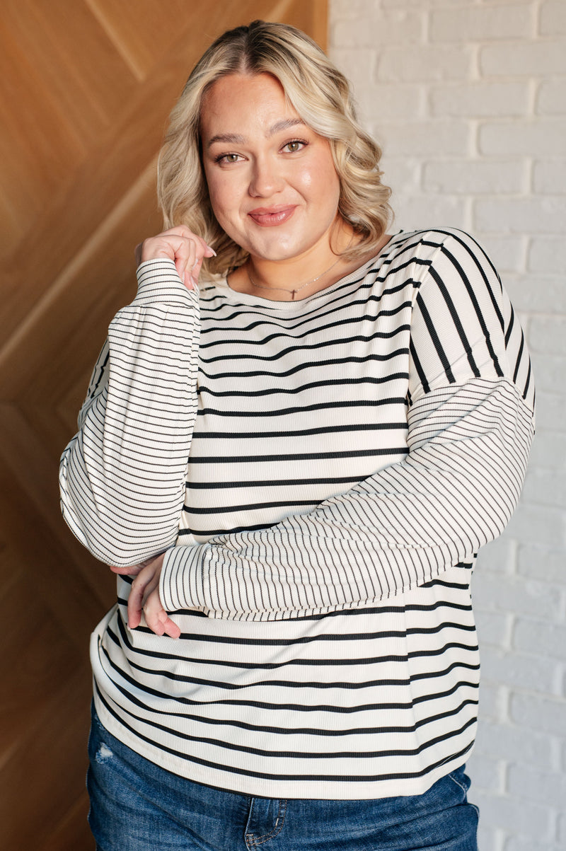 Super Clever Patchwork Striped Top in Ivory - Maple Row Boutique