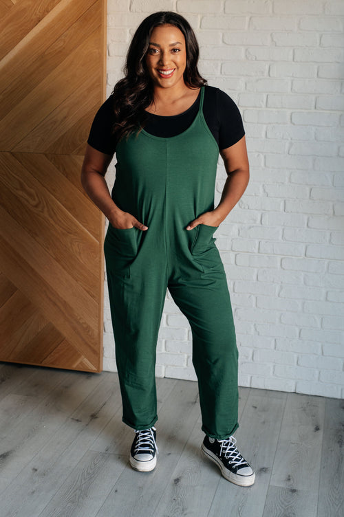 Totally Me Spaghetti Strap Jumpsuit in Dark Green - Maple Row Boutique 