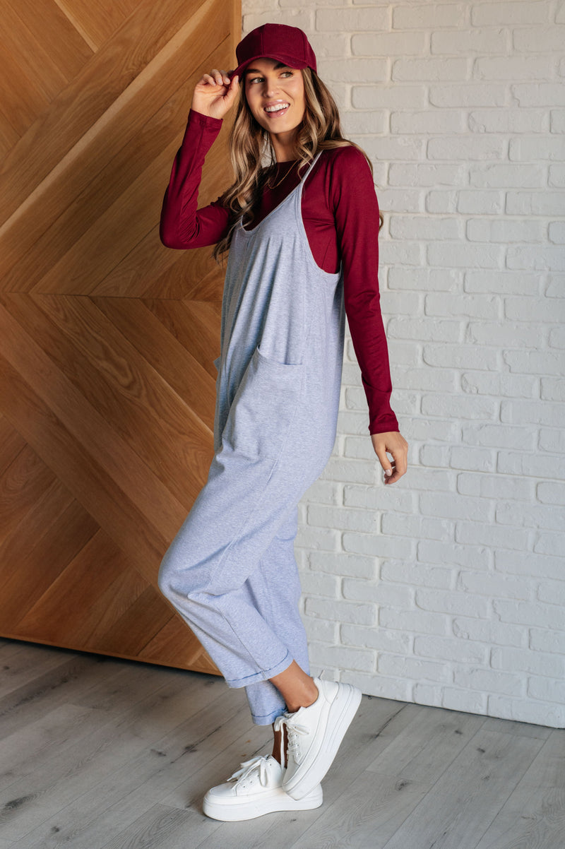 Totally Me Spaghetti Strap Jumpsuit in Heather Grey - Maple Row Boutique 