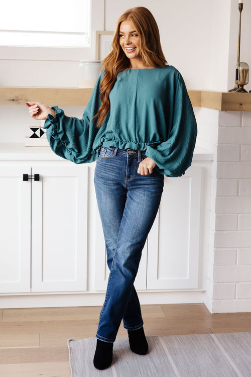 Winging It Ruffle Detail Top in Teal - Maple Row Boutique 