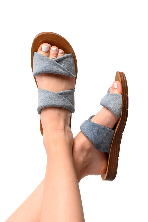 With a Twist Sandal in Denim - Maple Row Boutique 