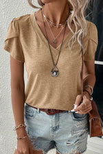 V-Neck Petal Sleeve T-Shirt - Maple Row Boutique 