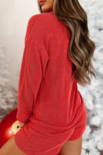 MERRY Round Neck Long Sleeve Top and Shorts Lounge Set - Maple Row Boutique 