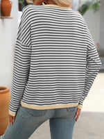 Mandy Striped Round Neck Long Sleeve Sweater - Maple Row Boutique 