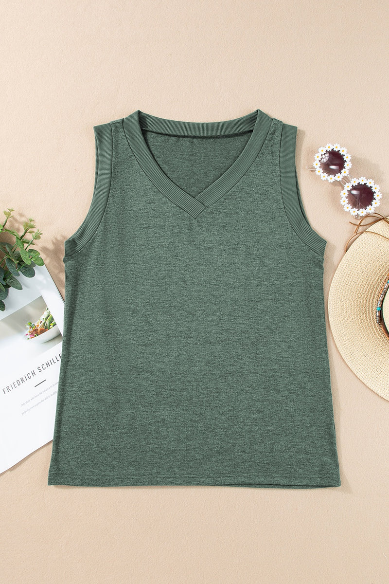 V-Neck Wide Strap Tank - Maple Row Boutique 