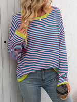 Mandy Striped Round Neck Long Sleeve Sweater - Maple Row Boutique 