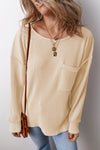 Pocketed Round Neck Long Sleeve Top - Maple Row Boutique 