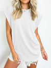 Textured Round Neck Cap Sleeve Blouse - Maple Row Boutique 