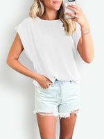 Textured Round Neck Cap Sleeve Blouse - Maple Row Boutique 