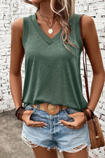 V-Neck Wide Strap Tank - Maple Row Boutique 