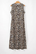 Side Slit Leopard Sleeveless Maxi Dress - Maple Row Boutique