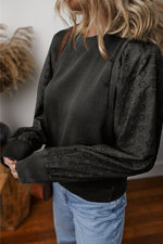 Eyelet Round Neck Long Sleeve Sweatshirt - Maple Row Boutique 