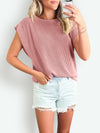 Textured Round Neck Cap Sleeve Blouse - Maple Row Boutique 