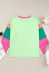 Color Block Round Neck Long Sleeve Top - Maple Row Boutique 