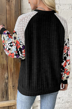 Printed Round Neck Long Sleeve Top - Maple Row Boutique 