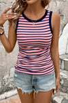 Striped Contrast Round Neck Tank - Maple Row Boutique 