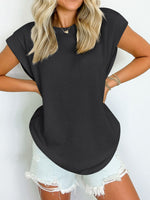 Textured Round Neck Cap Sleeve Blouse - Maple Row Boutique 