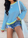 Perfee Striped Round Neck Long Sleeve Sweatshirt - Maple Row Boutique 