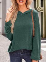 Double Take Textured Kangaroo Pocket Long Sleeve Hoodie - Maple Row Boutique 