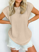 Textured Round Neck Cap Sleeve Blouse - Maple Row Boutique 