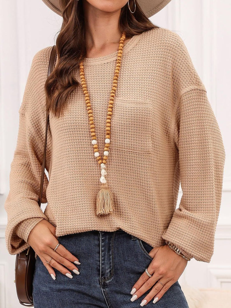 Round Neck Long Sleeve T-Shirt - Maple Row Boutique 