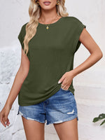 Textured Round Neck Cap Sleeve Blouse - Maple Row Boutique 