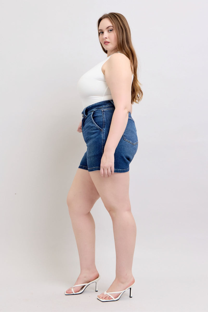 Judy Blue Full Size Double Button Waistband Denim Shorts Plus Size - Maple Row Boutique