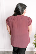 Ruffled Flutter Sleeve Top In Rose - Maple Row Boutique