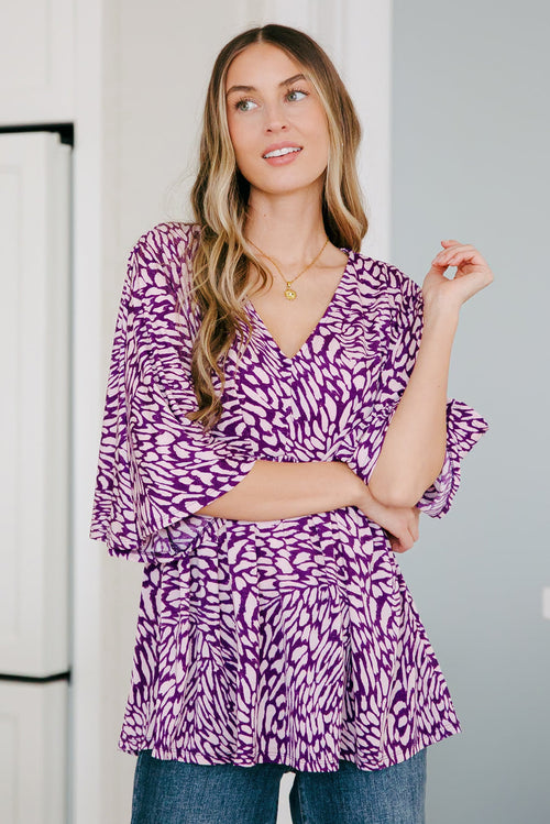 Dearest Dreamer Peplum Top in Painted Purple - Maple Row Boutique 