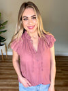 Ruffled Flutter Sleeve Top In Rose - Maple Row Boutique