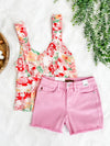 Mid Rise Frayed Hem Shorts By Judy Blue Jeans In Light Pink - Maple Row Boutique 