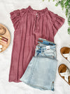 Ruffled Flutter Sleeve Top In Rose - Maple Row Boutique