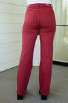 Phoebe High Rise Front Seam Straight Jeans in Burgundy - Maple Row Boutique 