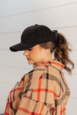 Lyla Sherpa Ball Cap in Black - Maple Row Boutique 