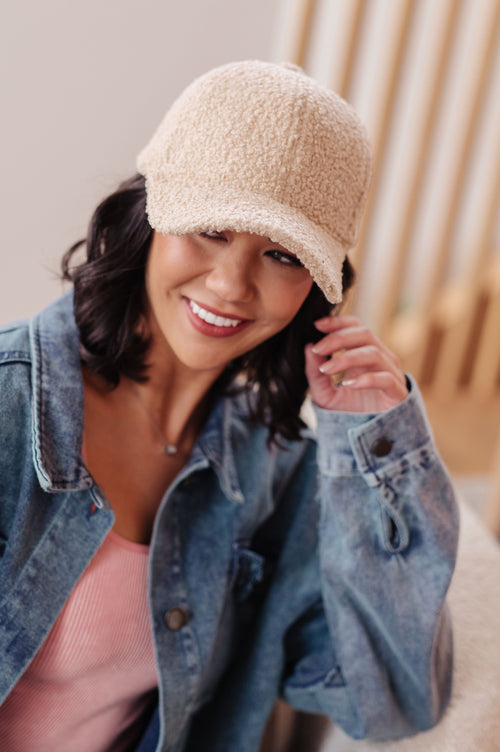 Lyla Sherpa Ball Cap in Khaki - Maple Row Boutique 