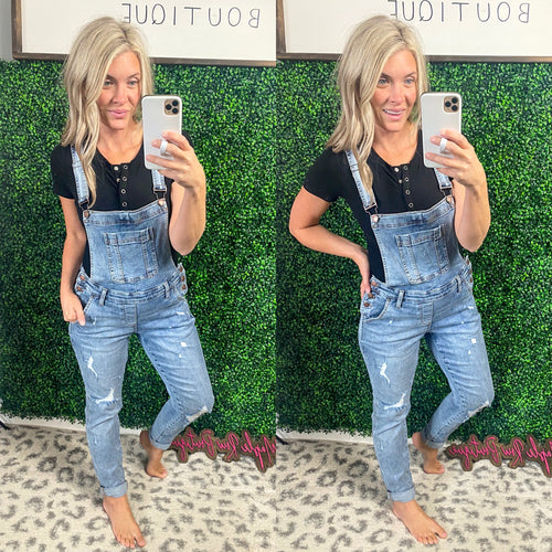 Judy Blue Distressed Overalls - Maple Row Boutique 